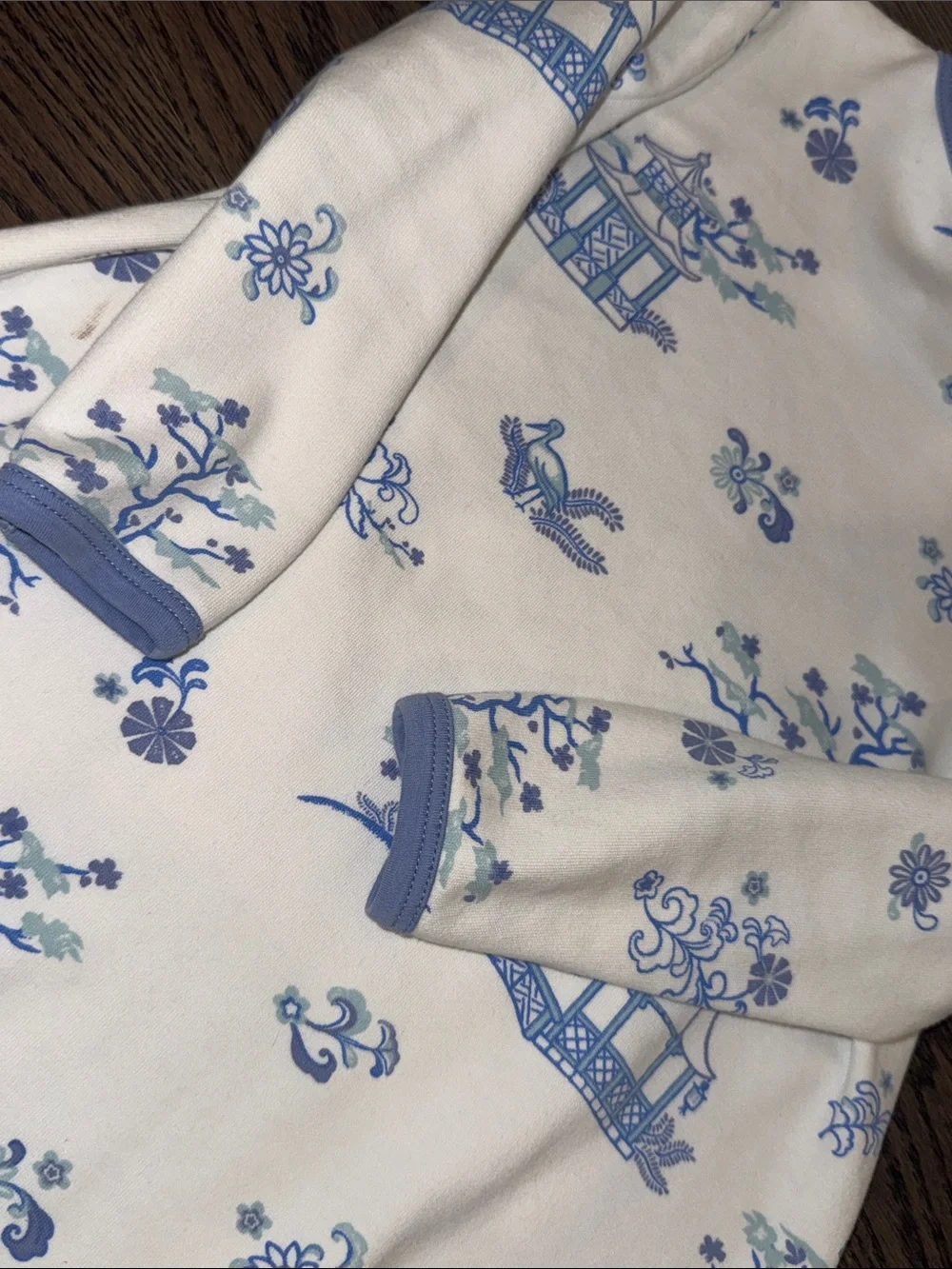 The Beaufort Bonnet Company White and Blue Pagoda Print Girls' Dress 4T